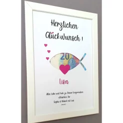 Geldgeschenk zur Konfirmation, Konfirmationsgeschenk Mädchen und Jungen, Bilderrahmen Fisch