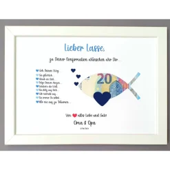 Geldgeschenk zur Konfirmation Kommunion, Konfirmationsgeschenk Junge, Kommunionsgeschenk Junge,Bilderrahmen Fisch