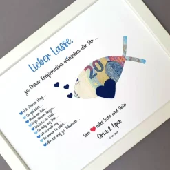 Geldgeschenk zur Konfirmation Kommunion, Konfirmationsgeschenk Junge, Kommunionsgeschenk Junge,Bilderrahmen Fisch