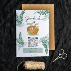 Geldgeschenk zur Taufe | Personalisiert | Digitale Spardose | QrCode Taufkarte | Arche Noah