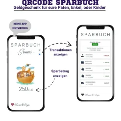 Geldgeschenk zur Taufe | Personalisiert | Digitale Spardose | QrCode Taufkarte | Arche Noah