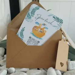 Geldgeschenk zur Taufe | Personalisiert | Digitale Spardose | QrCode Taufkarte | Arche Noah