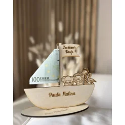 Geldgeschenk zur Taufe ARCHE NOAH aus Holz Taufgeschenk personalisiert Babygeschenk