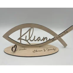 Geldgeschenk zur Taufe aus Holz – Fisch mit Wunschname & Gravur | Geschenkidee Kommunion, Konfirmation, Jugendweihe