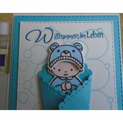 Geldgeschenk zur Taufe Geburt  Junge Reagenzglas Geldkarte Verpackung  Geldverpackung Reagenzglaskarte Hellblau