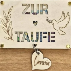 Geldgeschenk zur Taufe personalisiert Karte aus Holz Patenkind Enkelkind Nichte Neffe Mädchen Junge