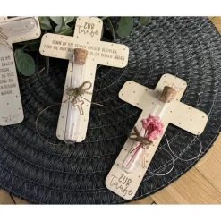 Geldgeschenk zur Taufe Taufgeschenk Kreuz Spruch Holz Lasergravur Trockenblumen Erinnerungstück Geschenkidee