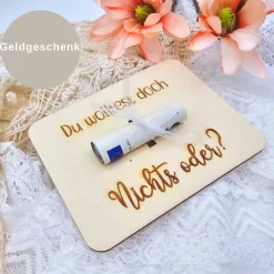 Geldgeschenke für jeden Anlass | Postkarte aus Holz | Du wolltest doch nichts | Karte aus Holz | Geburtstag