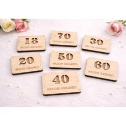 Geldgeschenkkarte aus Holz für runde Geburtstage – 18, 20, 30, 40, 50, 60, 70