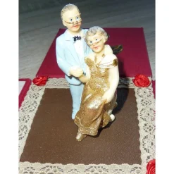 Geldgeschenkverpackung - Goldhochzeit - mit Brautpaarfigur - rot-beige-braun-gold