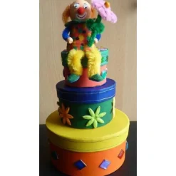 Geldgeschenkverpackung dreistöckige Torte mit 'Tontopfclown - bunt