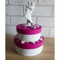 Geldgeschenkverpackung zweistöckige Torte mit Brautpaar und Verzierungen (pink-weiß)