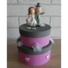 Geldgeschenkverpackung zweistöckige Torte mit Brautpaar und Verzierungen (rosa/grau)