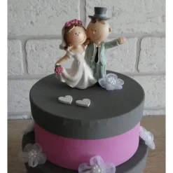 Geldgeschenkverpackung zweistöckige Torte mit Brautpaar und Verzierungen (rosa/grau)