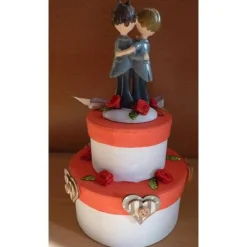 Geldgeschenkverpackung zweistöckige Torte mit Brautpaar und Verzierungen - Männer