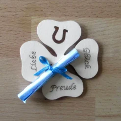 Geld-Glücksklee "Liebe, Freude, Glück" aus Holz