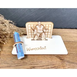 Geldscheinhalter Eishockey, Eishockeyspieler, Torhüter, Goalie, Geldgeschenk, Geburtstag, Geschenk, Wunschtext, Personal