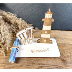 Geldscheinhalter Leuchtturm, Strandkorb, Ostsee, Geldgeschenk, Geburtstag, Geschenk, Wunschtext, Personalisierbar