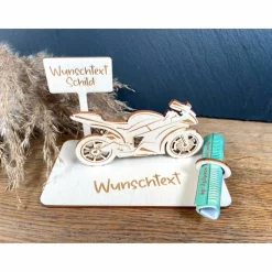 Geldscheinhalter Motorrad, Rennmaschine, Geburtstag, Führerschein, Geschenk, Wunschtext, Personalisierbar