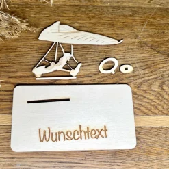 Geldscheinhalter Segelflieger, Flugzeug, Geldgeschenk, Geburtstag, Geschenk, Wunschtext, Personalisierbar