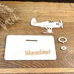 Geldscheinhalter Segelflieger, Flugzeug, Geldgeschenk, Geburtstag, Geschenk, Wunschtext, Personalisierbar