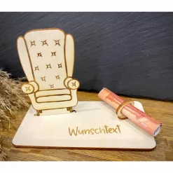 Geldscheinhalter Sessel, Ohrensessel, Stuhl, Geldgeschenk, Geburtstag, Rad, Geschenk, Wunschtext, Personalisierbar