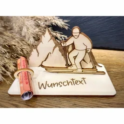 Geldscheinhalter Ski, Skifahrer, Skiurlaub, Berge, Winterurlaub, Urlaub, Geldgeschenk, Geburtstag, Geschenk, Wunschtext,