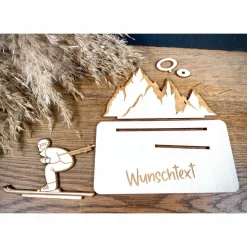 Geldscheinhalter Ski, Skifahrer, Skiurlaub, Berge, Winterurlaub, Urlaub, Geldgeschenk, Geburtstag, Geschenk, Wunschtext,