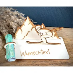 Geldscheinhalter Ski, Skifahrer, Skiurlaub, Berge, Winterurlaub, Urlaub, Geldgeschenk, Geburtstag, Geschenk, Wunschtext,
