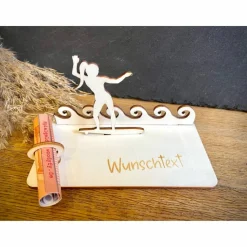 Geldscheinhalter Surfen, Surferin, Wasser, Urlaub, Geldgeschenk, Geburtstag, Geschenk, Wunschtext, Personalisierbar