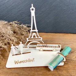 Geldscheinhalter Urlaub, Paris, Eiffelturm, Frankreich, Weltreise, Bus, Geldgeschenk, Geburtstag, Geschenk, Wunschtext,
