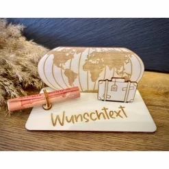 Geldscheinhalter Urlaub, Weltreise, Koffer, Geldgeschenk, Geburtstag, Geschenk, Wunschtext, Personalisierbar