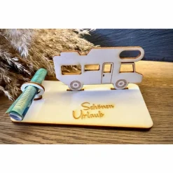 Geldscheinhalter Wohnmobil, Alkoven, Camping, Urlaub, Geburtstag, Geschenk, Wunschtext, Personalisierbar
