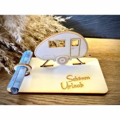 Geldscheinhalter Wohnwagen, Camping, Urlaub, Geburtstag, Geschenk, Wunschtext, Personalisierbar