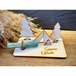 Geldscheinhalter Zelten, Camping, Urlaub, Geburtstag, Geschenk, Wunschtext, Personalisierbar