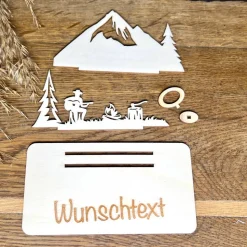 Geldscheinhalter Zelten, Camping, Urlaub, Geburtstag, Geschenk, Wunschtext, Personalisierbar