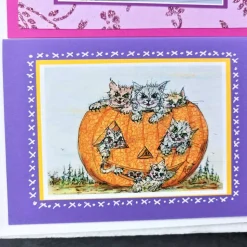 gemütliche Herbstkarten mit Halloween Katzen und Eule Druck meiner handgemalten Aquarelle Set Kürbis Grußkarte Kartenset