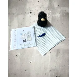 Genähter Baby-Waschlappen mit Stickerei & Glückwunschkarte – kleines Geschenk zur Geburt