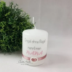 Geschenk - Kerze "Engel ohne Flügel nennt man Mama" Mitbringsel - Grau-Altrosa