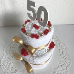 Geschenk für die Goldene Hochzeit und Geldgeschenk zum 50. Geburtstag für die Frau und den Mann mit Zahl Handtuchtorte