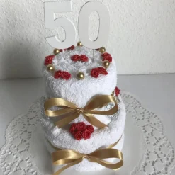 Geschenk für die Goldene Hochzeit und Geldgeschenk zum 50. Geburtstag für die Frau und den Mann mit Zahl Handtuchtorte