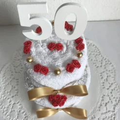 Geschenk für die Goldene Hochzeit und Geldgeschenk zum 50. Geburtstag für die Frau und den Mann mit Zahl Handtuchtorte