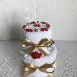 Geschenk für die Goldene Hochzeit und Geldgeschenk zum 50. Geburtstag für die Frau und den Mann mit Zahl Handtuchtorte