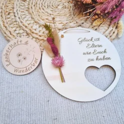 Geschenk für Eltern | personalisiertes Türschild | Türkranz Trockenblumen | Kleines Dankeschön Geschenk | Dankeschön