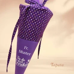 Geschenk für Erzieher / Erzieherinnen - Kleine Schultüte personalisierbar Lila Punkte