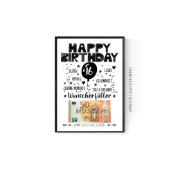Geschenk für Sohn | Tochter | zum 16.Geburtstag | Geldgeschenk | Poster Sechzehn Deko