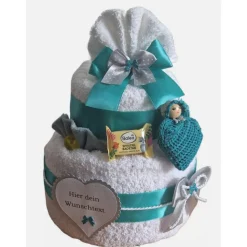Geschenk Handtuchtorte türkis personalisiert – originelles Geschenk für Freunde, Valentinstag & Geburtstag