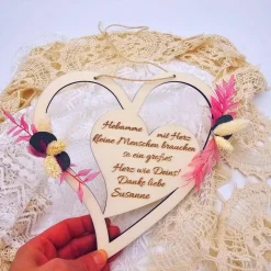 Geschenk Hebamme | Hebamme mit Herz | Dankeschön Hebamme mit Trockenblumenstrauß | personalisiertes Geschenk