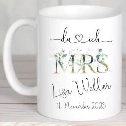 Geschenk Hochzeit Tassen Set, Tassen Mr & Mrs Namen Hochzeitsdatum, Hochzeitsgeschenk Brautpaar personalisiert