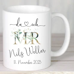 Geschenk Hochzeit Tassen Set, Tassen Mr & Mrs Namen Hochzeitsdatum, Hochzeitsgeschenk Brautpaar personalisiert